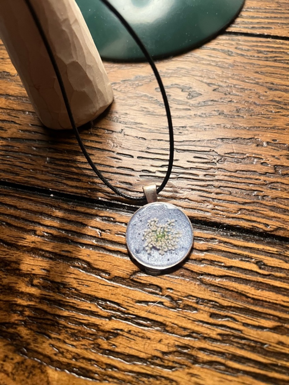 Handmade Round Floral Pendant Necklace in Lavender